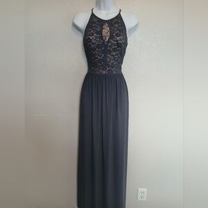 Night Way Collections Charcoal  Blue Lace Sprkly Maxi Dress Gown Sleeveless